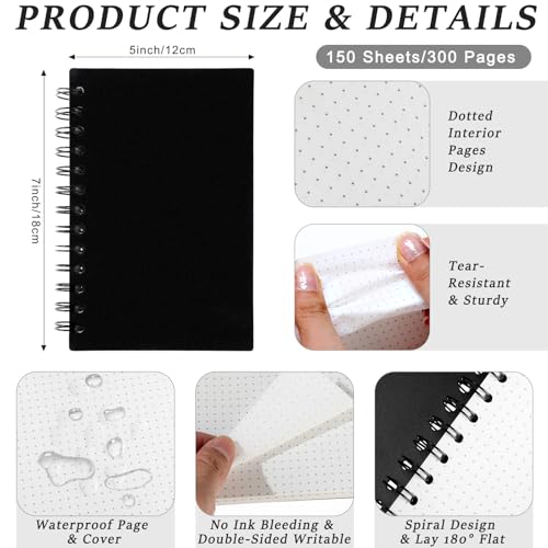 Sayglossy Waterproof Side Spiral Notebook 5 x 7 Inch 150 Sheets All Weather Notepad Hardcover Notebook Spiral Weatherproof Notepad College Dot Paper for Aesthetic School Outdoor Recording (3 Pcs)