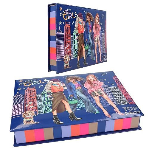 Depesche 12704 TOPModel City Girls - stationery box with pencils, eraser, paper clips, notebook and mirror, dimensions approx. 20 x 15.5 x 3.2 cm
