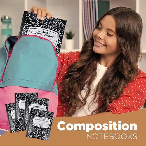 4E's Novelty Wide Ruled Composition Notebooks [4 Pack] Hard Cover 100 Sheets 9.75" x 7.5" - Black Marble Bulk Compositon Book Wide Ruling, Back to School Supplies For Students Boys Girls & College