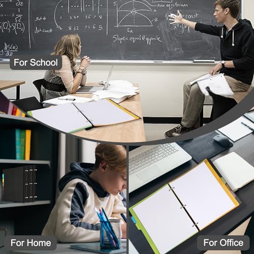 Tashkummy 2Pcs Pivotable Refillable Notebook, Notebook with Dividers and Tabs, 30 College Ruled Paper and 30 Graph Paper, 1 Movable Pocket, 5 Plastic Tabbed Subject Dividers- Black