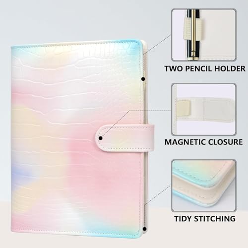 Colacoo Aesthetic Leather A5 Binder 6 Ring Binder Planner Notebook Cover for A5 Filler Paper(Inner Paper Not Included), A5 Size, Gradient Color