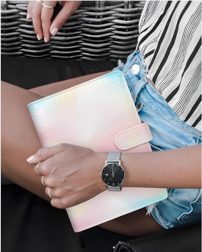 Colacoo Aesthetic Leather A5 Binder 6 Ring Binder Planner Notebook Cover for A5 Filler Paper(Inner Paper Not Included), A5 Size, Gradient Color
