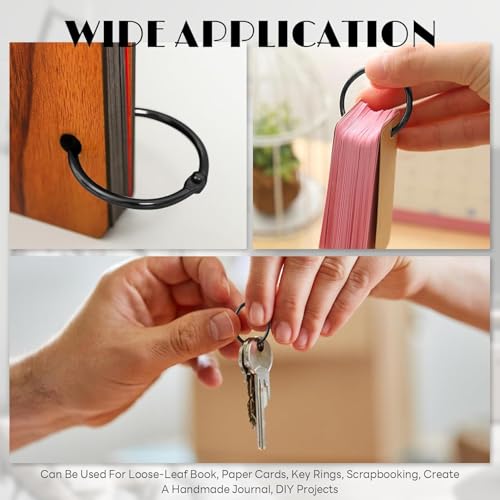 LOUZAGO 100 Pack 3/4 Inch Binder Rings, Black Book Rings Index Card Ring, Metal Ring Binder Clips Key Rings Paper Rings for Office, School, Home (Black, 20mm)