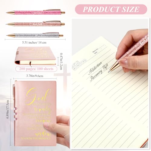 Spakon 5 Pcs Sobriety Gifts for Women Serenity Prayer Gifts Recovery Aa Gifts Christian Journal Gift Leather Notebook 3 Ballpoint Pens with Box for Pastor's Wife Godmother Sunday School, Pink