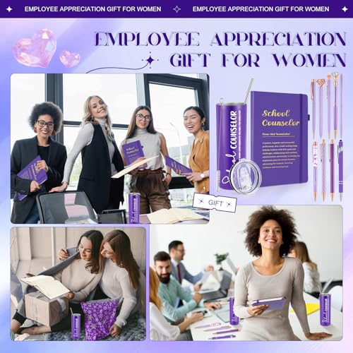 Dispowreath 11 Pcs Boss Lady Teacher School Counselor Appreciation Day Gift Sets Thank You Gifts for Women Female Include 20 oz Tumblers Motivational Journal with 9 Ballpoint Pens (Purple,Counselor)