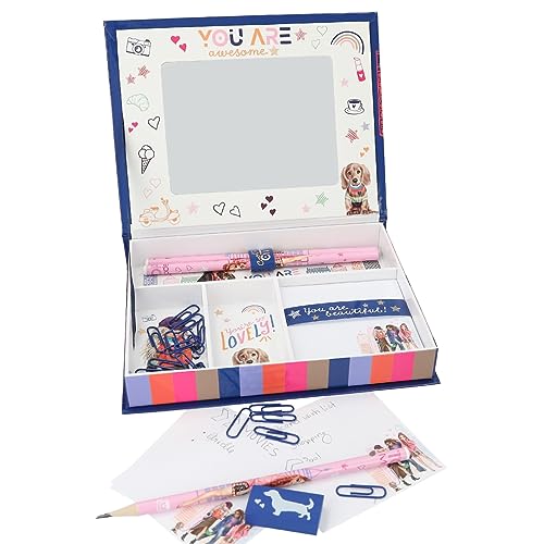 Depesche 12704 TOPModel City Girls - stationery box with pencils, eraser, paper clips, notebook and mirror, dimensions approx. 20 x 15.5 x 3.2 cm