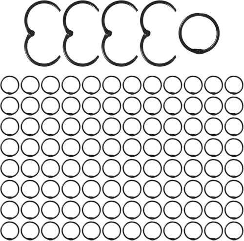 LOUZAGO 100 Pack 3/4 Inch Binder Rings, Black Book Rings Index Card Ring, Metal Ring Binder Clips Key Rings Paper Rings for Office, School, Home (Black, 20mm)
