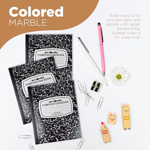 4E's Novelty Wide Ruled Composition Notebooks [4 Pack] Hard Cover 100 Sheets 9.75" x 7.5" - Black Marble Bulk Compositon Book Wide Ruling, Back to School Supplies For Students Boys Girls & College
