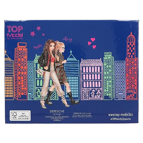 Depesche 12704 TOPModel City Girls - stationery box with pencils, eraser, paper clips, notebook and mirror, dimensions approx. 20 x 15.5 x 3.2 cm
