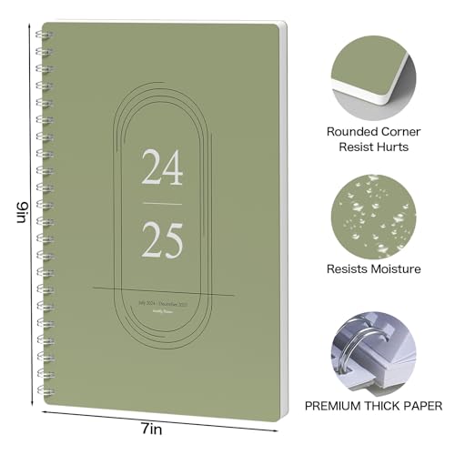 Monthly Planner July 2024 - Dec 2025, B5 (7" x 9"), Includes Monthly Calendar and Weekly Calendar, Simple Calendar Planner Notebook Soft PVC Cover, Suitable for Schools & Offices, Green