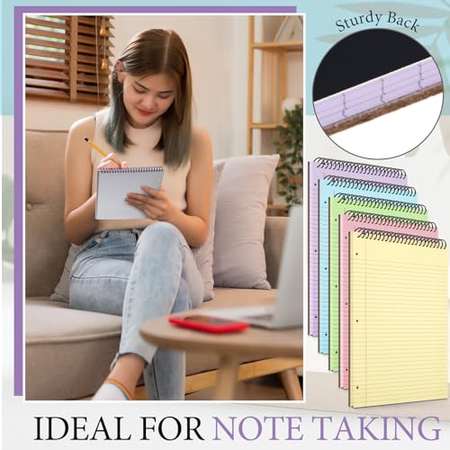 MotiMind 10 Pcs Legal Pads 3 Hole Punched Top Bound Spiral Notebook Tear Line for Easy Removal 8.5 x 11 in Hard Cardboard Paper College Ruled Notepad Spiral Note Pad for Office School (Multicolor)