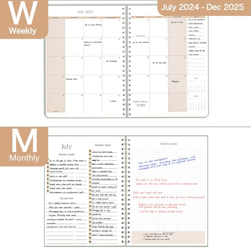 Monthly Planner July 2024 - Dec 2025, B5 (7" x 9"), Includes Monthly Calendar and Weekly Calendar, Simple Calendar Planner Notebook Soft PVC Cover, Suitable for Schools & Offices, Green