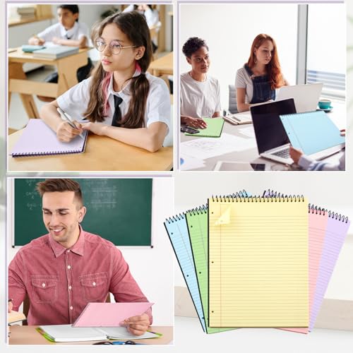 MotiMind 10 Pcs Legal Pads 3 Hole Punched Top Bound Spiral Notebook Tear Line for Easy Removal 8.5 x 11 in Hard Cardboard Paper College Ruled Notepad Spiral Note Pad for Office School (Multicolor)