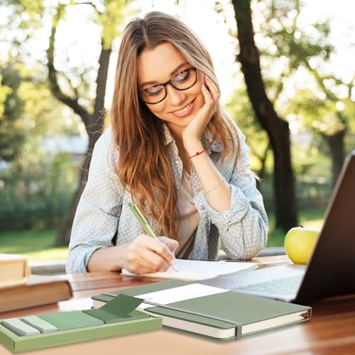 Dispowreath Aesthetic Stationery Set School Supplies 6 Retractable Black Pastel Gel Ink Pens 0.5mm Pastel Notebook Sticky Notes Set 5 Highlighters Self Stick Index Tabs for Study Office Schooll(Green)