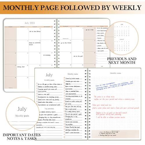 Monthly Planner July 2024 - Dec 2025, B5 (7" x 9"), Includes Monthly Calendar and Weekly Calendar, Simple Calendar Planner Notebook Soft PVC Cover, Suitable for Schools & Offices, Green