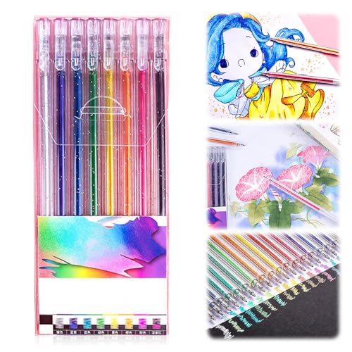 Auiepet Glitter Gel Pen Set, 2024 Upgraded MultiColors Glitter Gel Pens, Artist Colored Gel Markers Colorful Pens Neon Gel Pens for Kids Adult Coloring Books, Drawing and Doodling (Color 18)