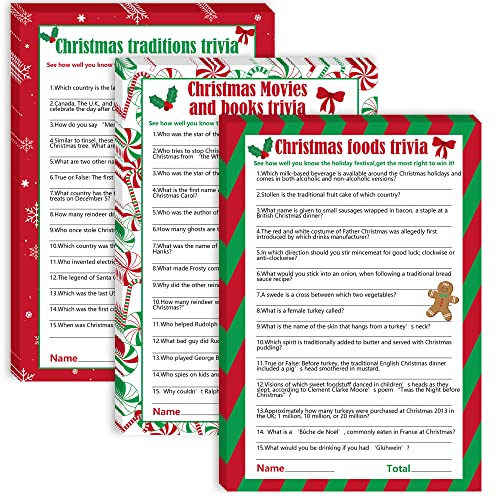 Christmas Trivia Party Game Cards - 62 Pieces