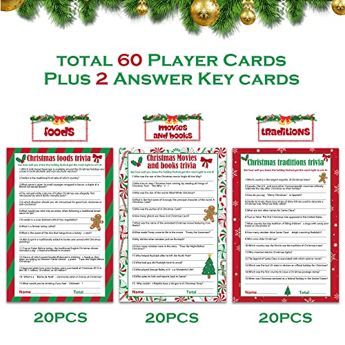 Christmas Trivia Party Game Cards - 62 Pieces