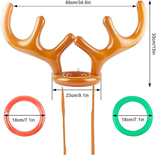 LEDeng 2PCS Christmas Party Toss Game Inflatable Reindeer Antler Hat with Rings for Kids Adults Family Xmas Fun Games(1 Pump，8 Rings, 2 Antlers)