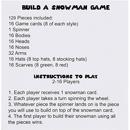 Juvale 16 Player Build A Snowman Family Christmas Games, Holiday Party Supplies, Team Activity Kit for Adults
