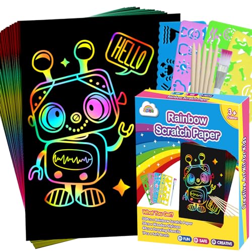 ZMLM Scratch Art for Kids Toy: 60 Rainbow Scratch Paper Art Supplies Kits for Boy Girl Birthday Gift Arts Crafts Classroom Supplies for Kids Party Activities Halloween Christmas Stocking Stuffer Gift