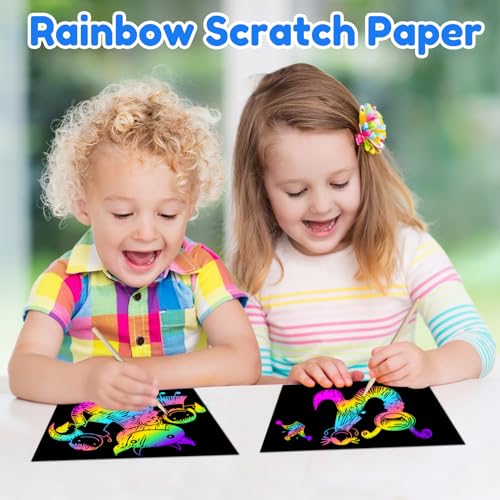 ZMLM Scratch Art for Kids Toy: 60 Rainbow Scratch Paper Art Supplies Kits for Boy Girl Birthday Gift Arts Crafts Classroom Supplies for Kids Party Activities Halloween Christmas Stocking Stuffer Gift