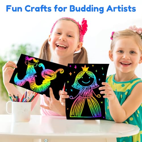 ZMLM Scratch Art for Kids Toy: 60 Rainbow Scratch Paper Art Supplies Kits for Boy Girl Birthday Gift Arts Crafts Classroom Supplies for Kids Party Activities Halloween Christmas Stocking Stuffer Gift