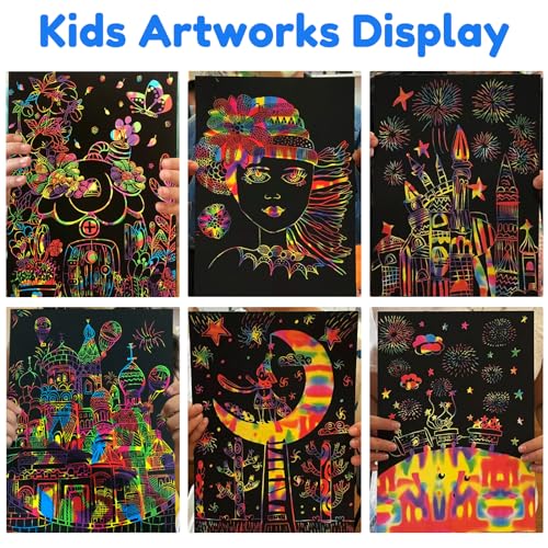 ZMLM Scratch Art for Kids Toy: 60 Rainbow Scratch Paper Art Supplies Kits for Boy Girl Birthday Gift Arts Crafts Classroom Supplies for Kids Party Activities Halloween Christmas Stocking Stuffer Gift