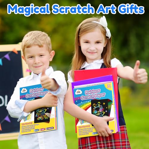 ZMLM Scratch Art for Kids Toy: 60 Rainbow Scratch Paper Art Supplies Kits for Boy Girl Birthday Gift Arts Crafts Classroom Supplies for Kids Party Activities Halloween Christmas Stocking Stuffer Gift