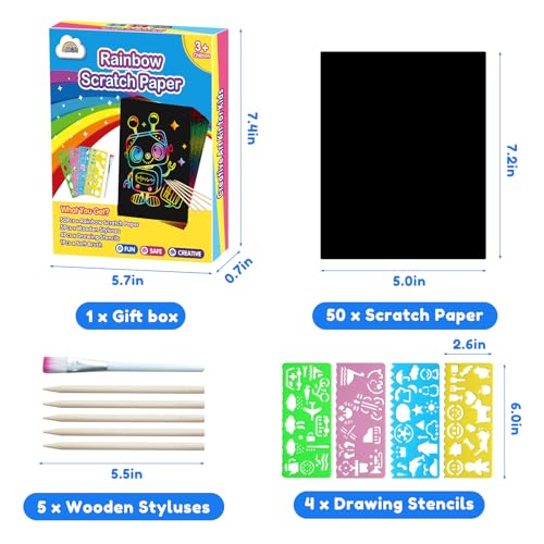 ZMLM Scratch Art for Kids Toy: 60 Rainbow Scratch Paper Art Supplies Kits for Boy Girl Birthday Gift Arts Crafts Classroom Supplies for Kids Party Activities Halloween Christmas Stocking Stuffer Gift