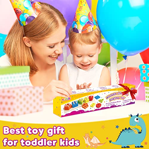 pigipigi Montessori Toys for Toddlers- Wooden Sorting Stacking Blocks for 1 2 3 4 Years Old Baby Boys Girls Learning Shape Color Preschool Educational Activity Game Christmas Birthday Easter Gift