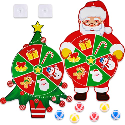 Christmas Games for Kids Xmas Trees and Santa Claus Dart Board with Sticky Balls Christmas Party Toys Indoor/Outdoor Sport Fun Party Games 2 Dart Board / 6 Balls/2 Hooks