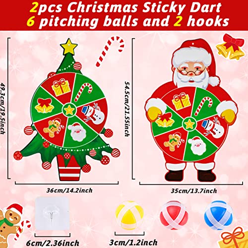Christmas Games for Kids Xmas Trees and Santa Claus Dart Board with Sticky Balls Christmas Party Toys Indoor/Outdoor Sport Fun Party Games 2 Dart Board / 6 Balls/2 Hooks