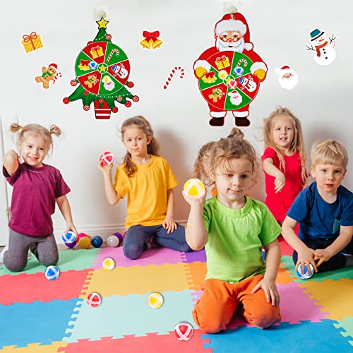 Christmas Games for Kids Xmas Trees and Santa Claus Dart Board with Sticky Balls Christmas Party Toys Indoor/Outdoor Sport Fun Party Games 2 Dart Board / 6 Balls/2 Hooks