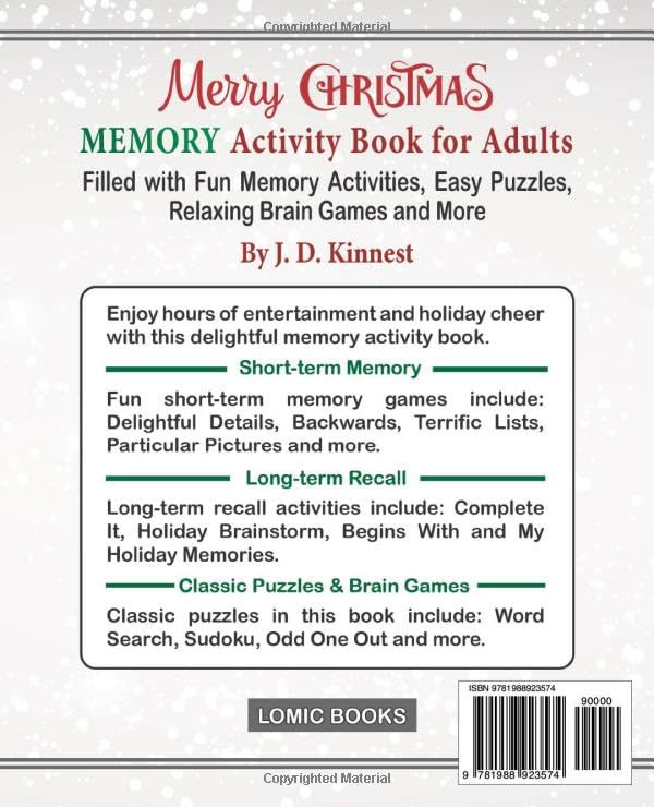 Merry Christmas Memory Activity Book for Adults: Filled with Fun Memory Activities, Easy Puzzles, Relaxing Brain Games and More