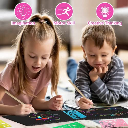 Smasiagon Scratch Paper Art Set for Kids: 2 Pack Scratch Off Art Notebook Crafts Halloween Gifts for Kids Ages 3-12 Girls Boys Birthday Christmas Party Favor Games DIY Activity