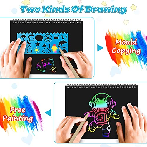 Smasiagon Scratch Paper Art Set for Kids: 2 Pack Scratch Off Art Notebook Crafts Halloween Gifts for Kids Ages 3-12 Girls Boys Birthday Christmas Party Favor Games DIY Activity