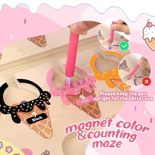 wakeInsa Magnetic Color and Number Maze,Montessori Toy for 2-5 Years Old Girls,Wooden Magnet Balls Puzzles,Toddler Busy Board Game,Preschool Learning Activities,Christmas & Birthday Gift for Kids