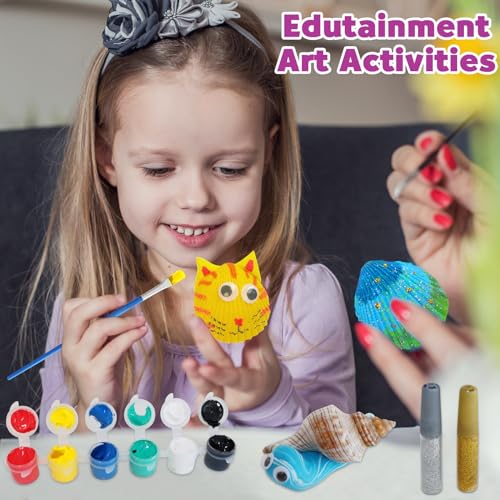 pigipigi Sea Shell Painting Kit for Kids: Art Craft Toy Gift for Toddler Boy Girl Ages 4 5 6 7 8 9 10 11 12 Year Old - Creative DIY Art Supplies for Birthday Christmas Easter Party Game Activities