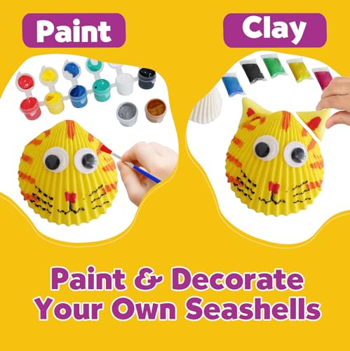 pigipigi Sea Shell Painting Kit for Kids: Art Craft Toy Gift for Toddler Boy Girl Ages 4 5 6 7 8 9 10 11 12 Year Old - Creative DIY Art Supplies for Birthday Christmas Easter Party Game Activities