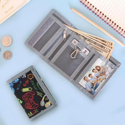 Lamiza RFID Kids Wallet for Boys, Gamer Boys Wallet for Kids w/Coin Pocket, Video Game Toddler Wallet for Boys, Children Child Wallet Ages 4-5-6-7-8-9-10-11-12 for Christmas/Birthday Gifts