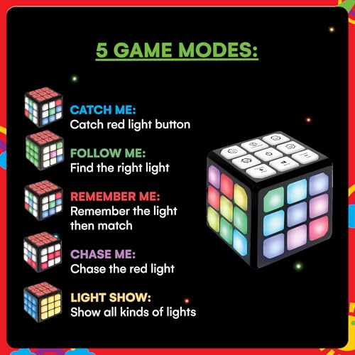 Winning Fingers Flashing Cube Electronic Memory and Brain Game - 4-in-1 Handheld Stem Toys for Kids - Cool Gadgets, Games for Boys and Girls - Fun Family Game for Kids Ages 6-12 - Educational Gift Toy