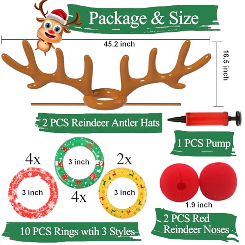 Uniqhia Inflatable Reindeer Antler Ring Toss Game, 2024 Christmas Games Ring Toss for Christmas Party Games, Patented