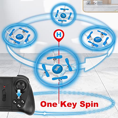 Dwi Dowellin 4.2 Inch Mini Drone for Kids with LED Lights Crash Proof One Key Take Off Landing Spin Flips RC Flying Toys Drones for Beginners Boys and Girls Adults Quadcopter 2 Batteries, Blue