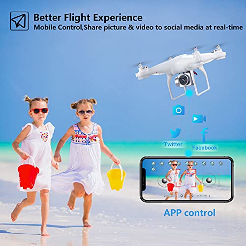 60 Mins Flight Time Drone, XINGRUI RC Drone with 1080P HD Camera Live Video FPV Quadcopter with Headless Mode, Altitude Hold Helicopter with 3 Batteries(20Mins + 20Mins+ 20Mins)