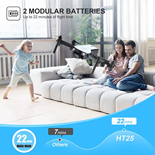 Holyton HT25 Mini Drone for Kids with Camera, 1080P HD Photo, Foldable Toy Aircraft Gifts for Beginners Adults, Altitude Hold, Voice Gesture Control, One Key Take Off and Landing, 3D Flip, 2 Batteries