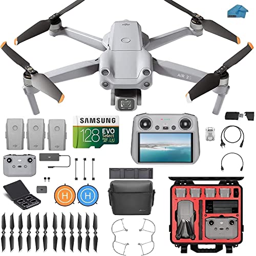 DJI Air 2S Fly More Combo with DJI-RC Controller Smart View - Drone Quadcopter UAV with 3-Axis Gimbal Camera, 5.4K Video, 3 batteries, Case, 128gb SD Card, Lens Filters, Landing pad Kit with Must Have Accessories