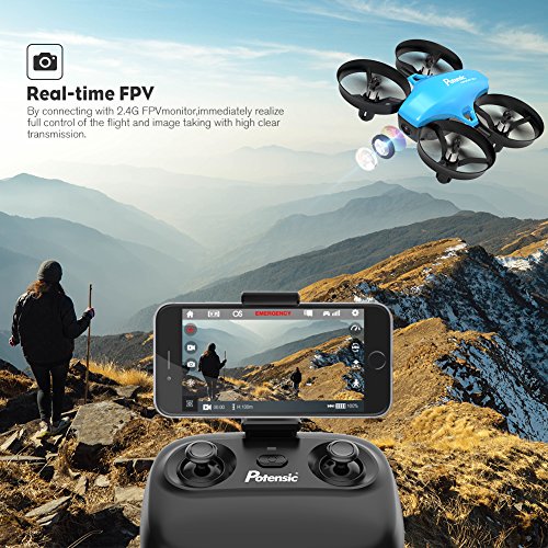 Potensic A20W Mini Drone for Kids with Camera, RC Portable Quadcopter 2.4G 6 Axis-a 6 Altitude Hold, Headless, Remote Control, Route Sett, Azure …