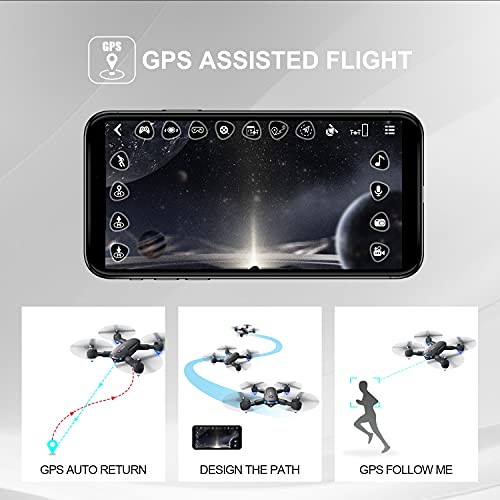 GPS Drone with 4K Camera for Adults Beginner, Dual Camera 5G WiFi FPV Live Video Quadcopter Auto Return Follow Me Foldable Drone 40mins Flight Time Headless（2 Batteries）