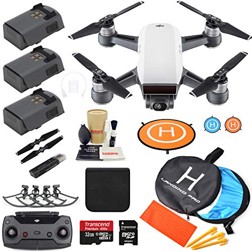 DJI Spark Drone Quadcopter (Alpine White) with 3 Batteries, Camera Gimbal Bundle Kit with Must Have Accessories